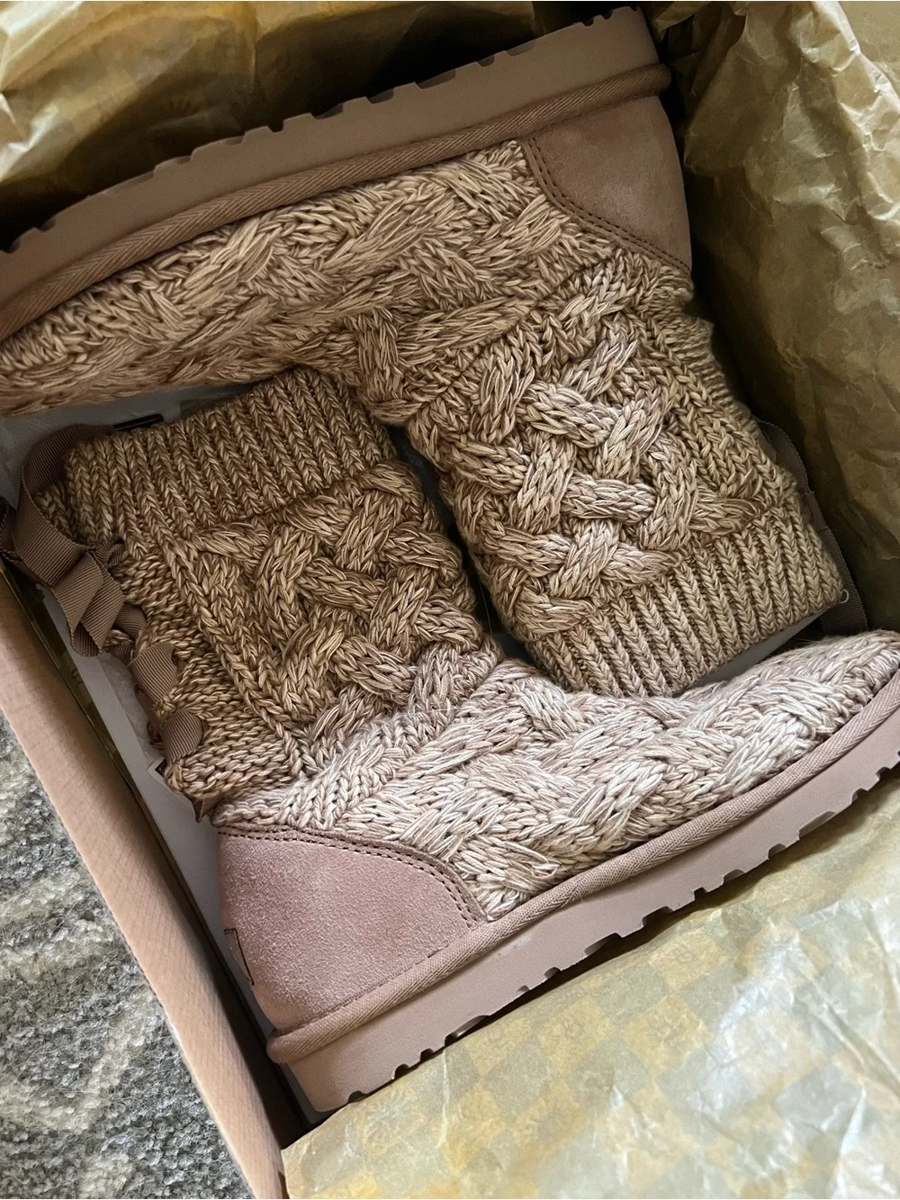 Women's UGG Knit Cable Ankle Boots - Tan